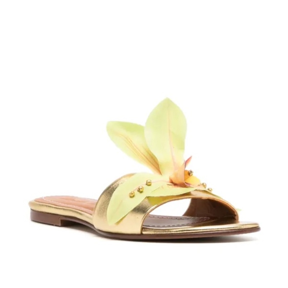 Alameda Turquesa Gold Flower Leather Sandals